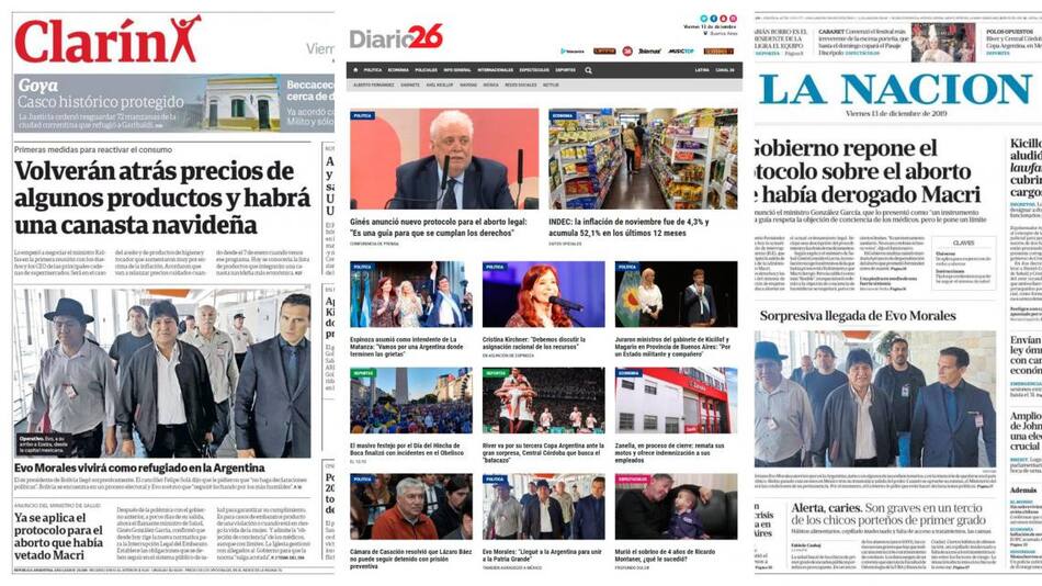 Tapas de diarios viernes 13 de diciembre de 2019