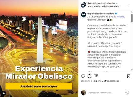 Cómo registrarte para poder subir al mirador del Obelisco. Foto: Instagram.