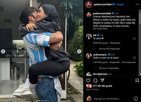 El mensaje de Pedro Rosemblat a Lali Espósito. Foto: Instagram.