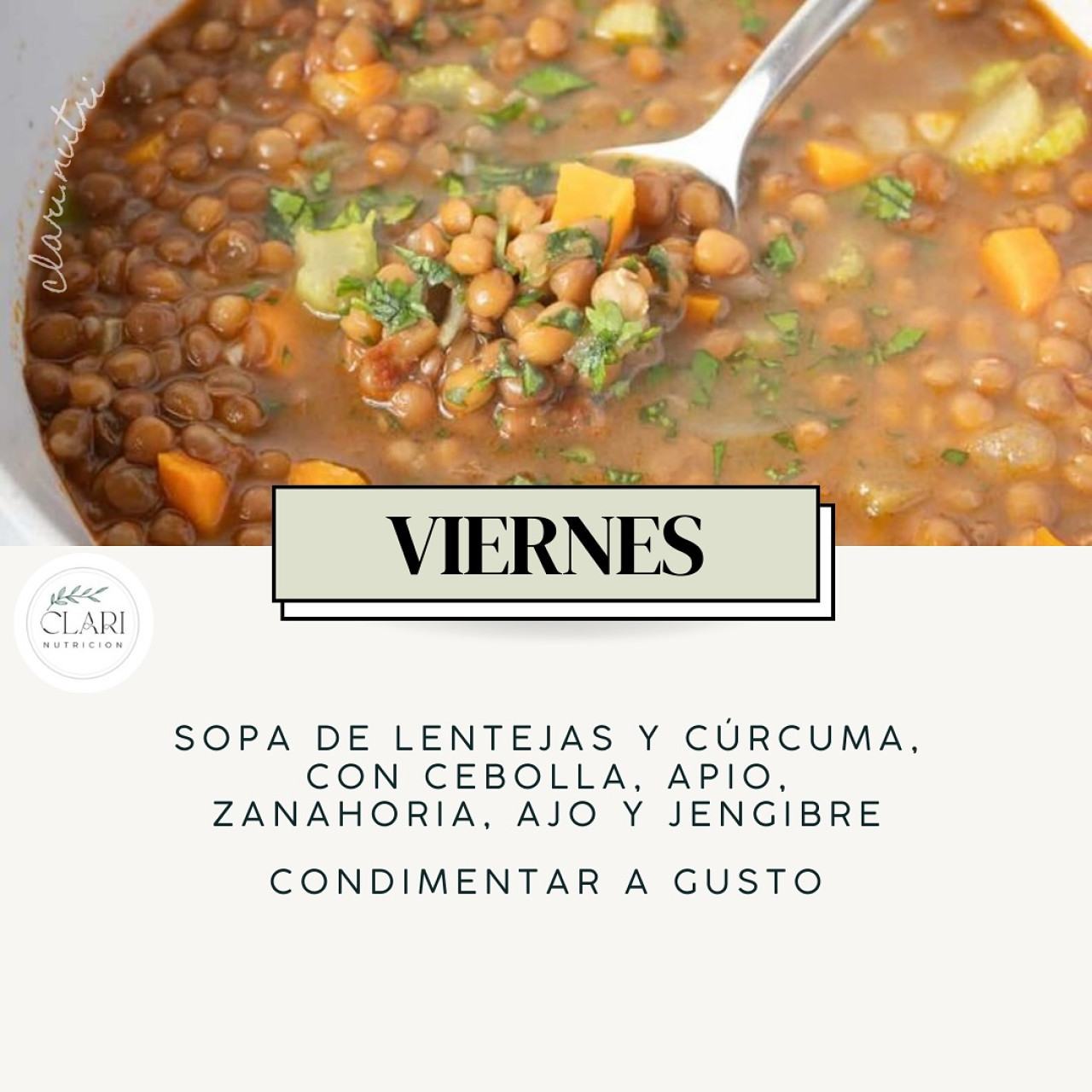 Ideas de almuerzo o cena antiinflamatorio. Foto Instagram @clari.nutri