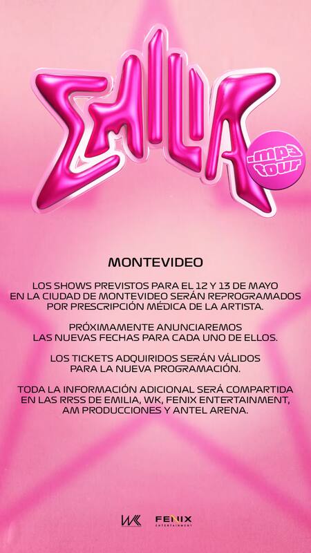 Emilia Mernes canceló varios de sus shows por su salud. Foto: Instagram.