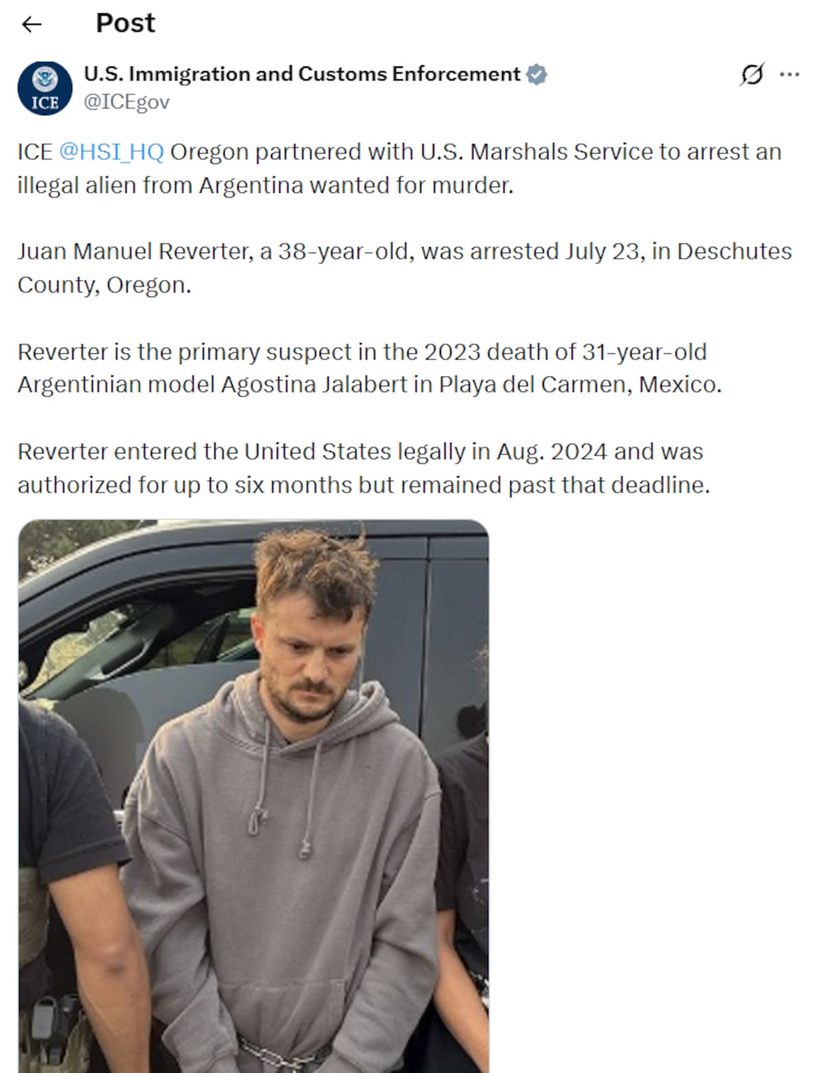 Detención de Juan Manuel Reverter en Oregon