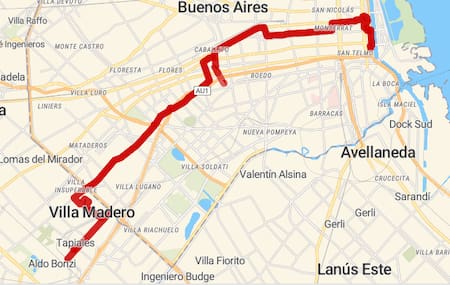 Recorrido del colectivo 103.