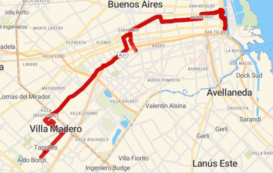 Recorrido del colectivo 103.