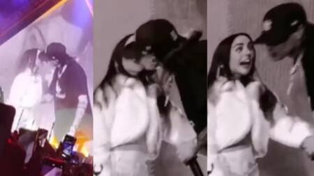 Beso de Nicki Nicole y Peso Pluma. Foto: NA.