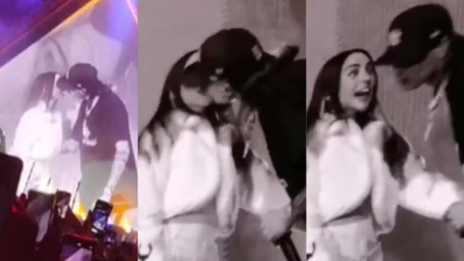 Beso de Nicki Nicole y Peso Pluma. Foto: NA.