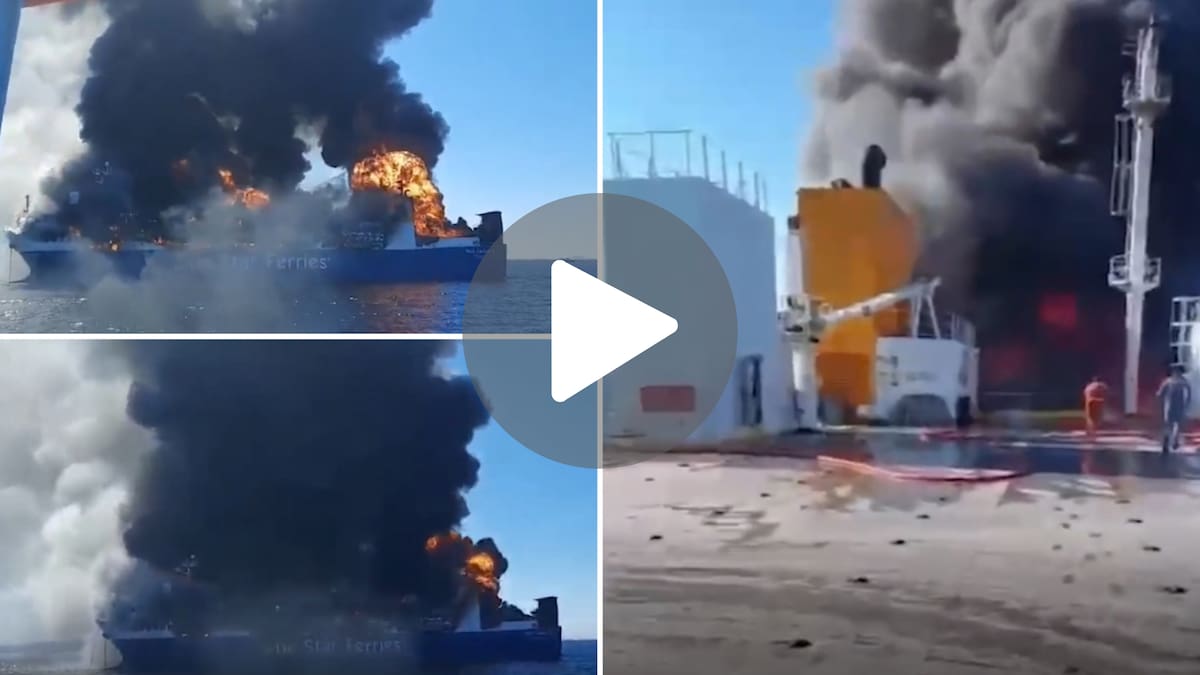 Las imágenes del incendio en un ferri frente a Grecia.