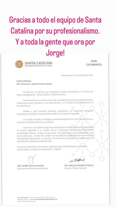El nuevo parte médico de Jorge Lanata. Foto: Instagram.