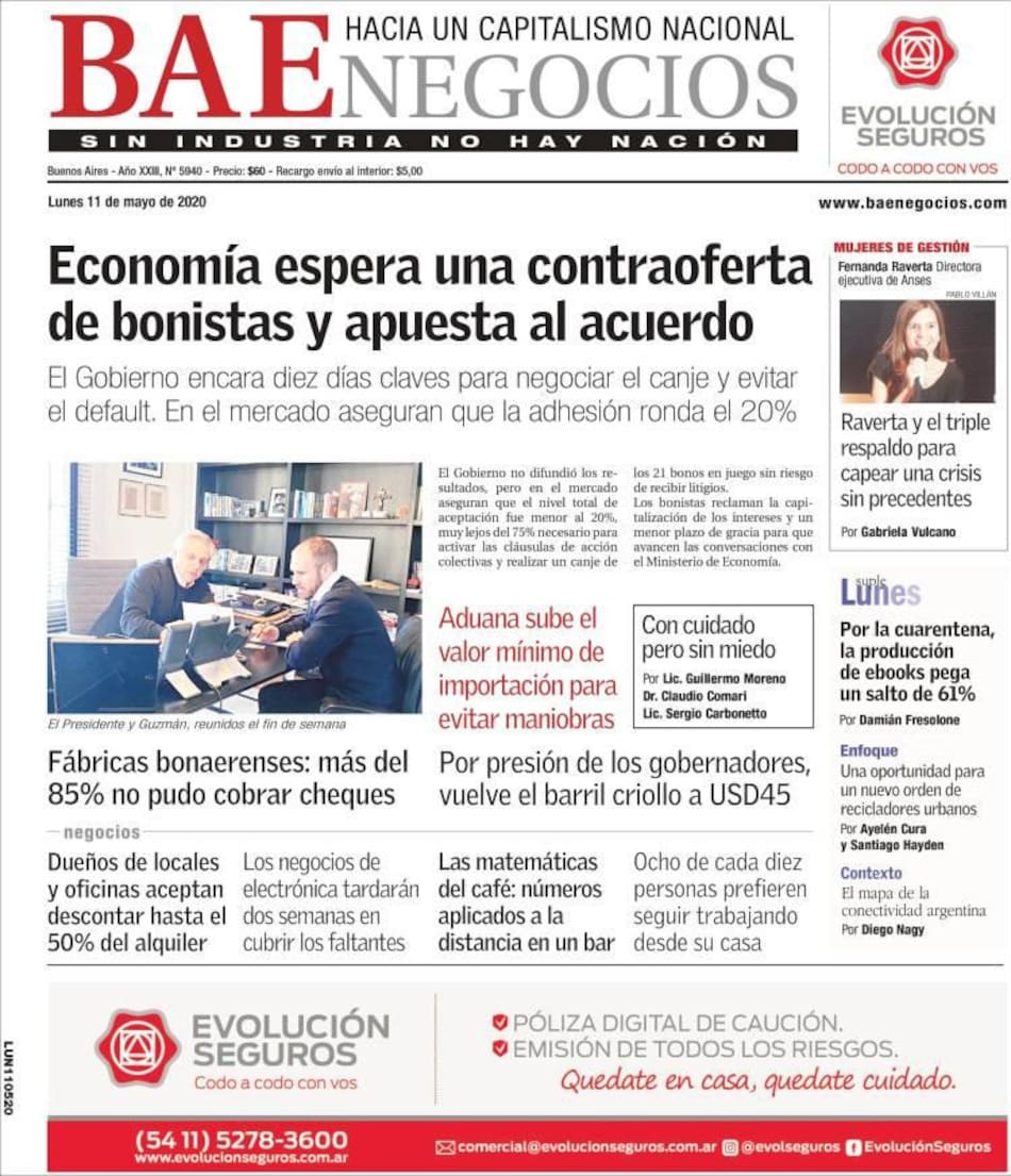 Tapas de diarios, BAE, lunes 11 de mayo de 2020