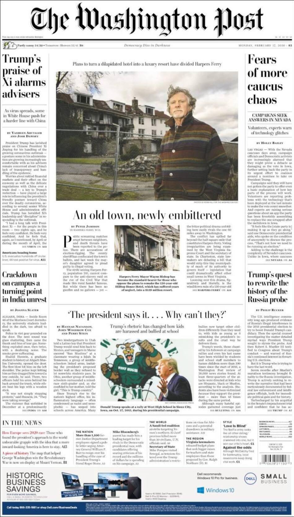Tapas de diarios, Washington Post lunes 17 de febrero de 2020