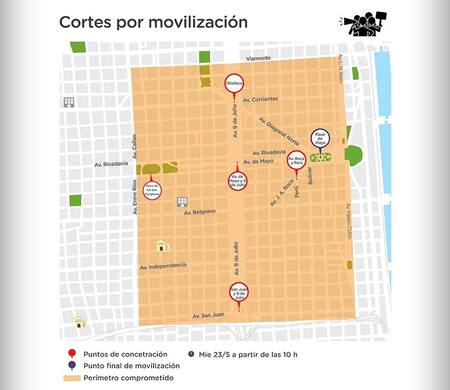Mapa de cortes y protestas en Buenos Aires - 23 de mayo de 2018