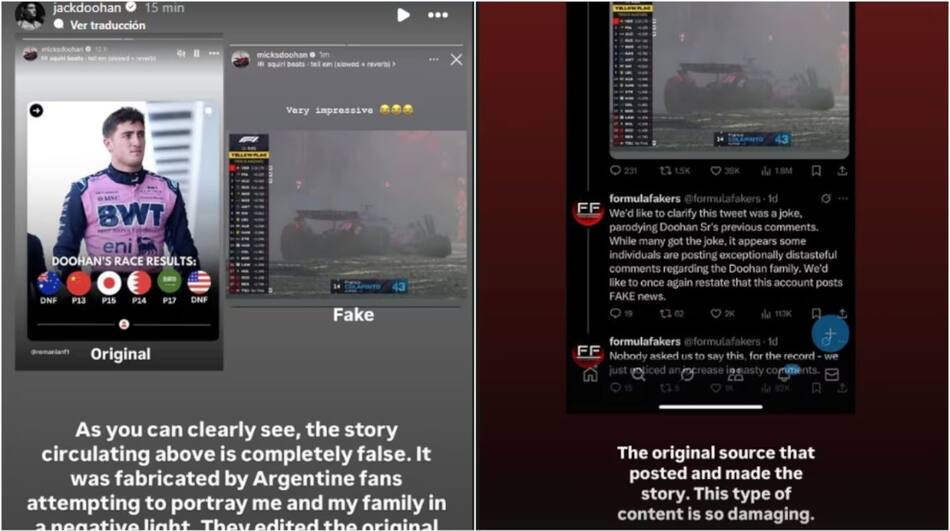 El posteo del piloto australiano. Foto: Instagram @jackdoohan