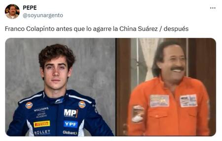 Memes sobre la última carrera de Colapinto. Foto: X.