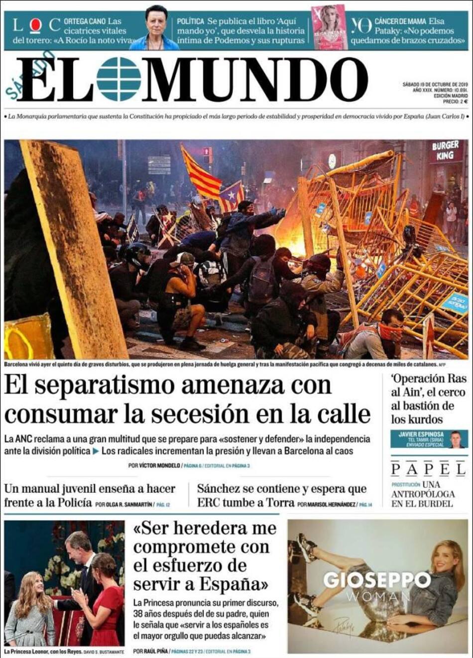 Tapas de diarios, El Mundo, Sábado 19-10-19