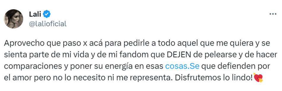 Las publicaciones de Lali dedicadas a sus fans. Foto: Twitter.