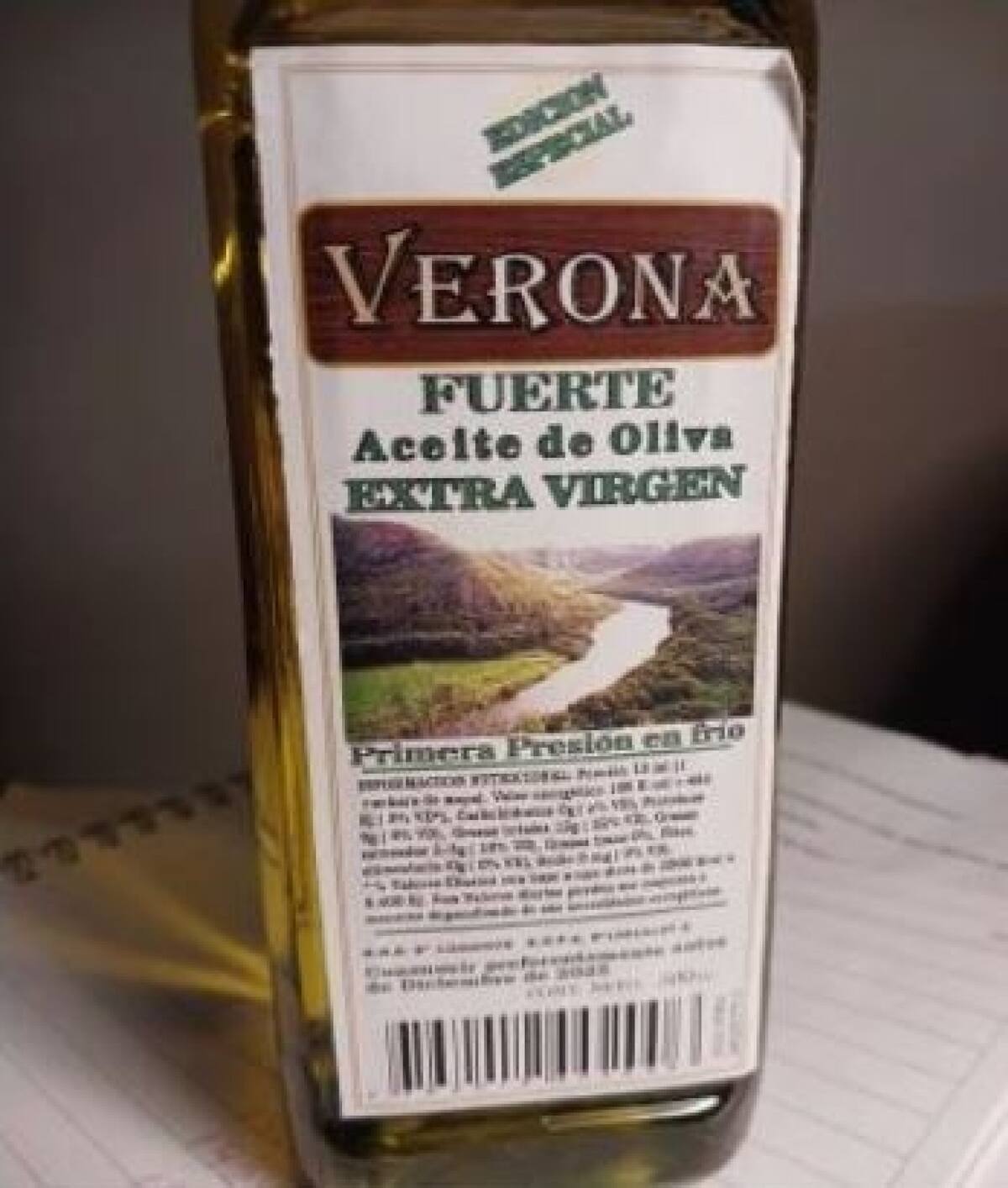 Uno de los aceites de oliva prohibido por ANMAT. Foto: ANMAT.