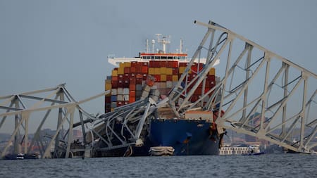 Puente destruido en Baltimore. Foto: Reuters.