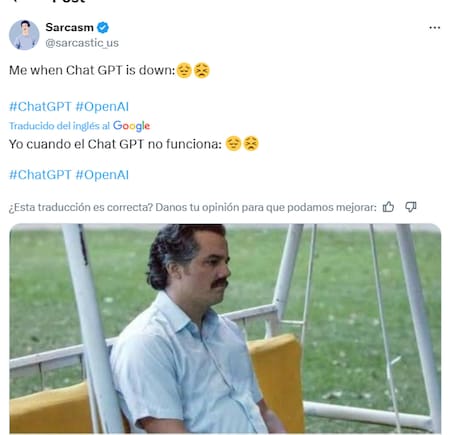 Memes por la caída del ChatGPT. Foto: X.