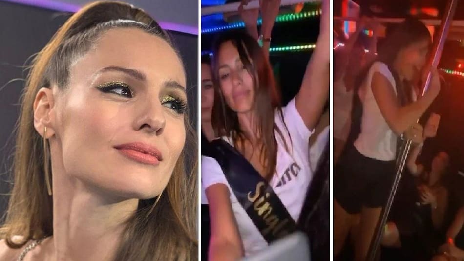 Pampita en despedida de soltera de amiga, baile del caño