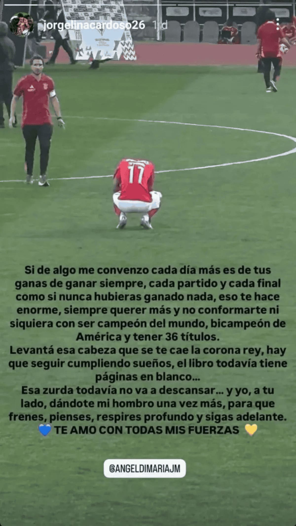 La historia de Jorgelina Cardoso sobre Ángel Di María. Foto: Instagram @jorgelinacardoso26