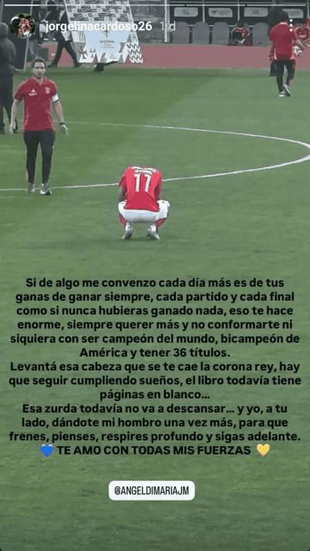 La historia de Jorgelina Cardoso sobre Ángel Di María. Foto: Instagram @jorgelinacardoso26