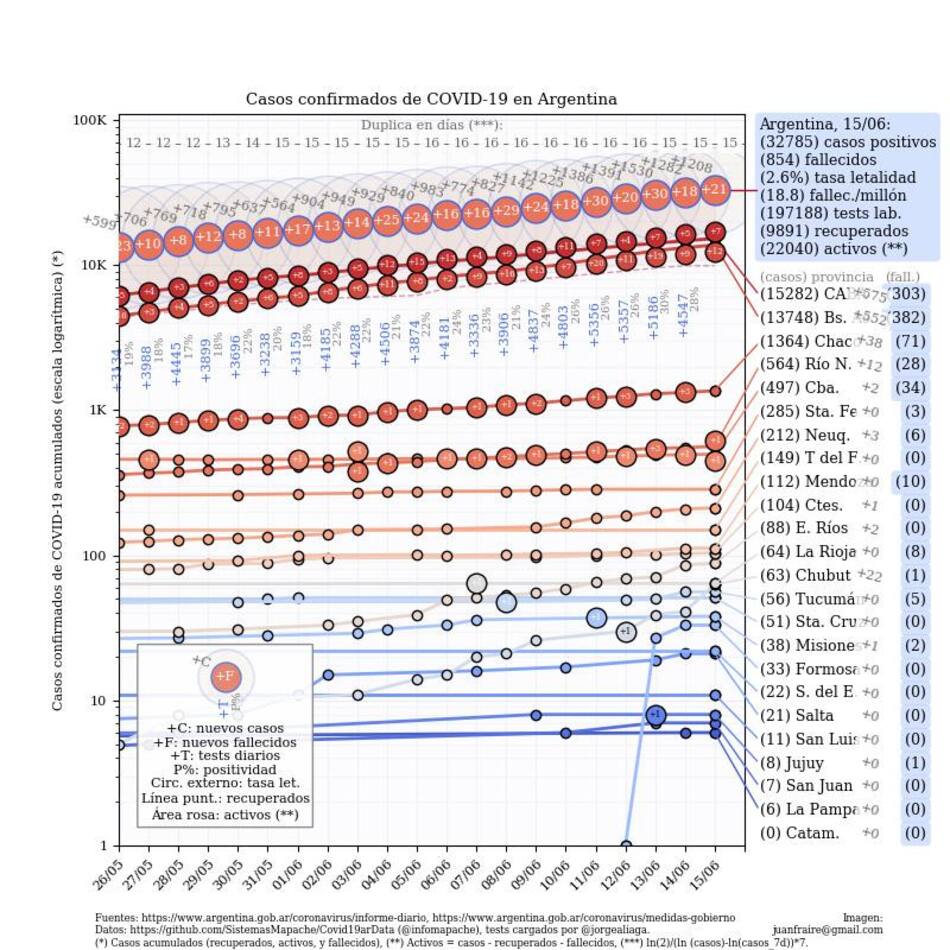 Graficos sobre coronavirus en Argentina al 15 de junio de 2020