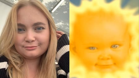 Jessica Smith, la bebé que hacia de el sol en los Teletubbies fue mamá. Foto: X