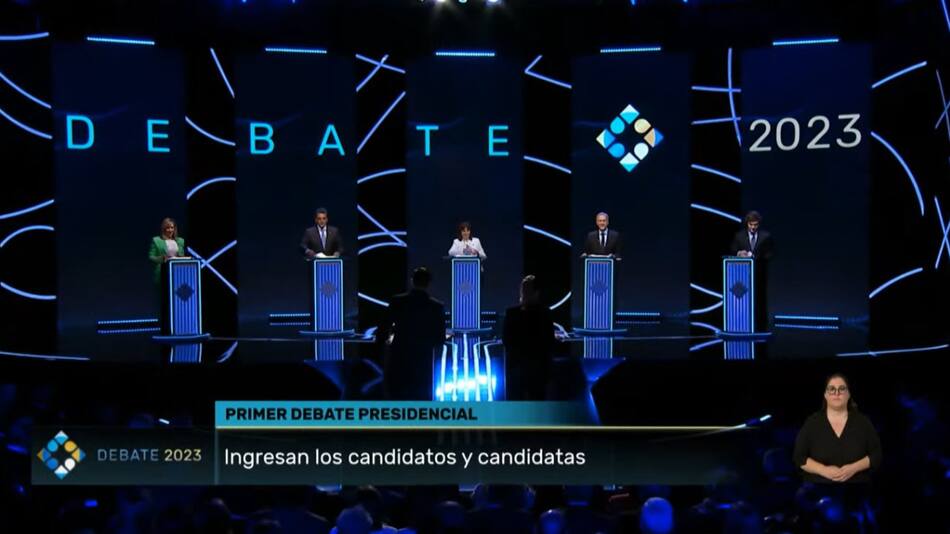 Debate presidencial 2023, los cinco candidatos. Foto: captura de TV.