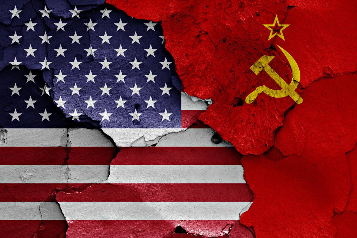 Guerra fría. Banderas URSS y Estados Unidos. Foto Alamy