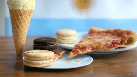 Pizza, alfajores y helado son muy populares en Argentina. Foto: Grok.