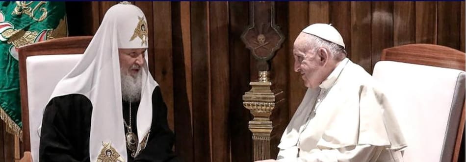 Papa Francisco y el patriarca ruso ortodoxo Cirilio. Foto Télam.