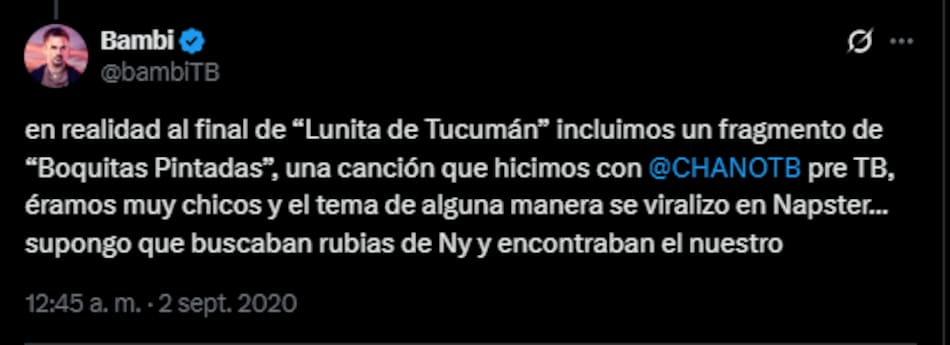 Bambi de Tan Biónica recordó cómo surgió el éxito de "Boquitas Pintadas".