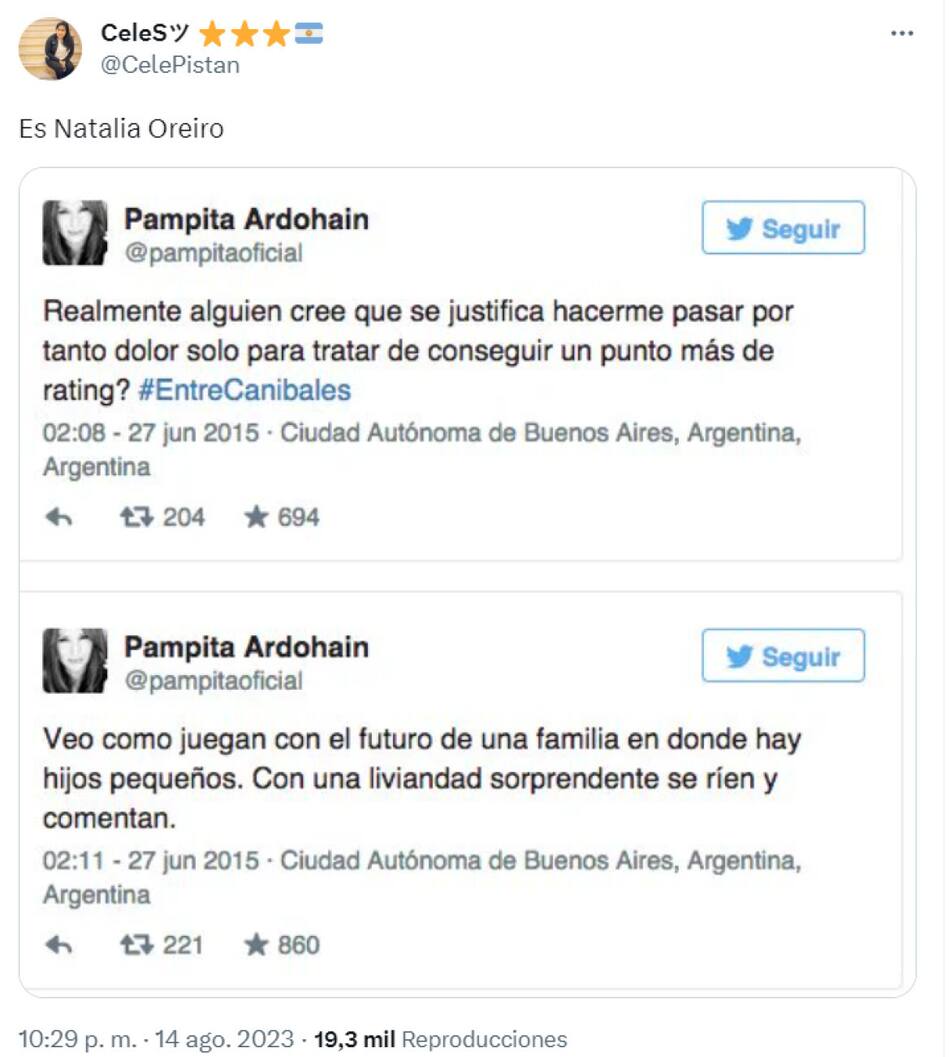 Publicaciones de Pampita en aquel momento. Foto: Teitter.