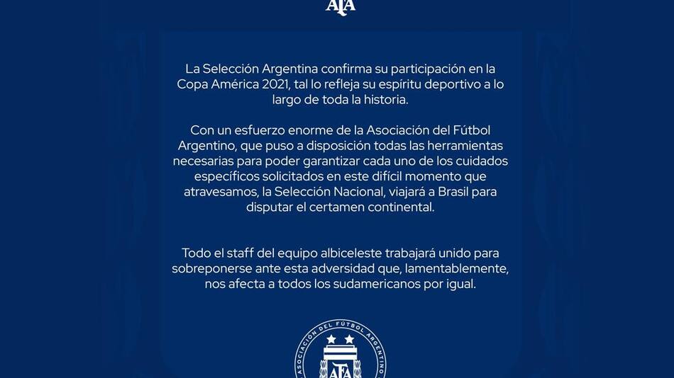 AFA confirmó que la Selección Argentina juega la Copa América pese a pandemia de coronavirus