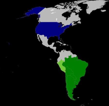 En verde, los países activos y, en azul, los Estados Unidos (colaboración). Foto: Wikipedia.