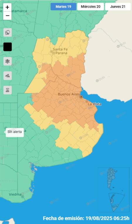 Alerta naranja sobre la Ciudad de Buenos Aires por las fuertes tormentas.