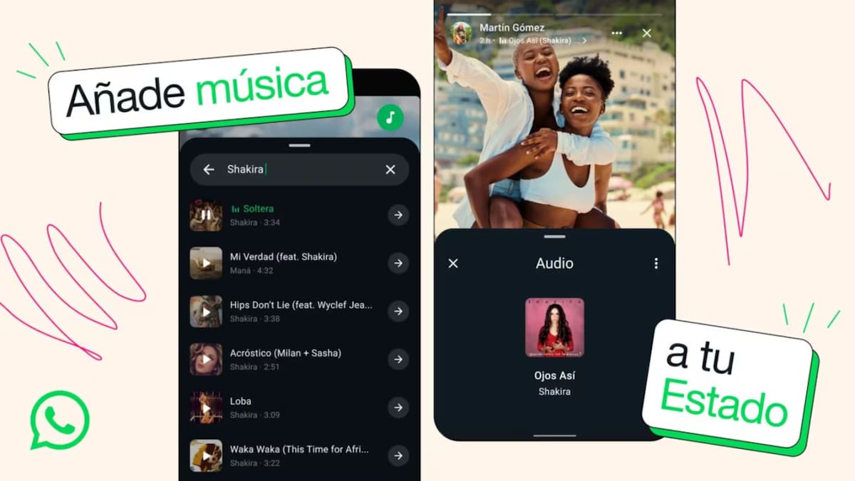 WhatsApp añadió la opción de agregar música a los estados. Foto: Meta.