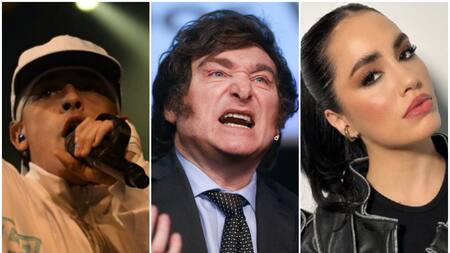 Trueno, Milei y Lali. Fotos: Télam - NA.