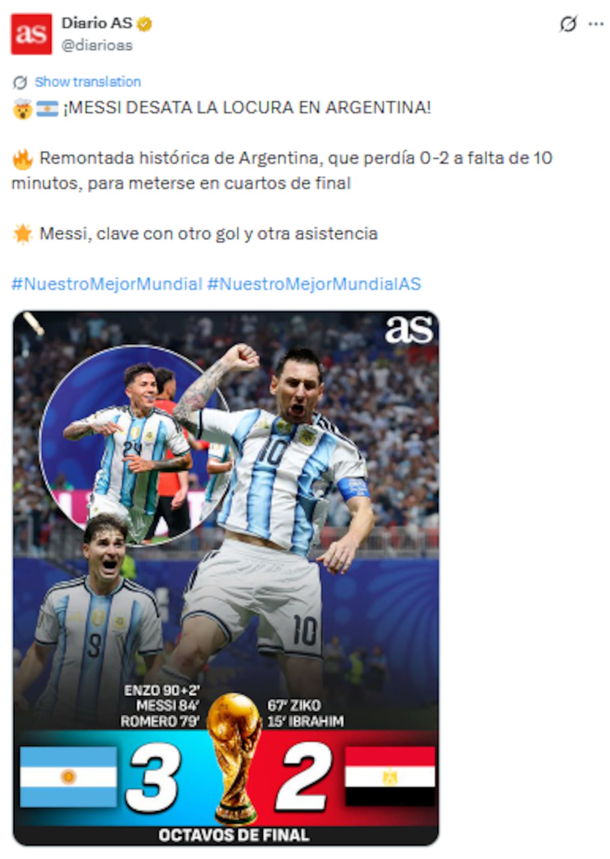 El combinado albiceleste consiguió un resultado histórico en el Mundial y la noticia recorrió el mundo.
