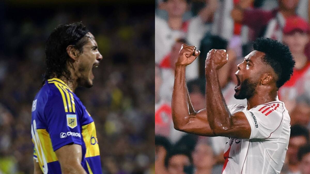 Edinson Cavani y Miguel Borja. Fotos: NA/Mariano Sánchez y X/@RiverPlate