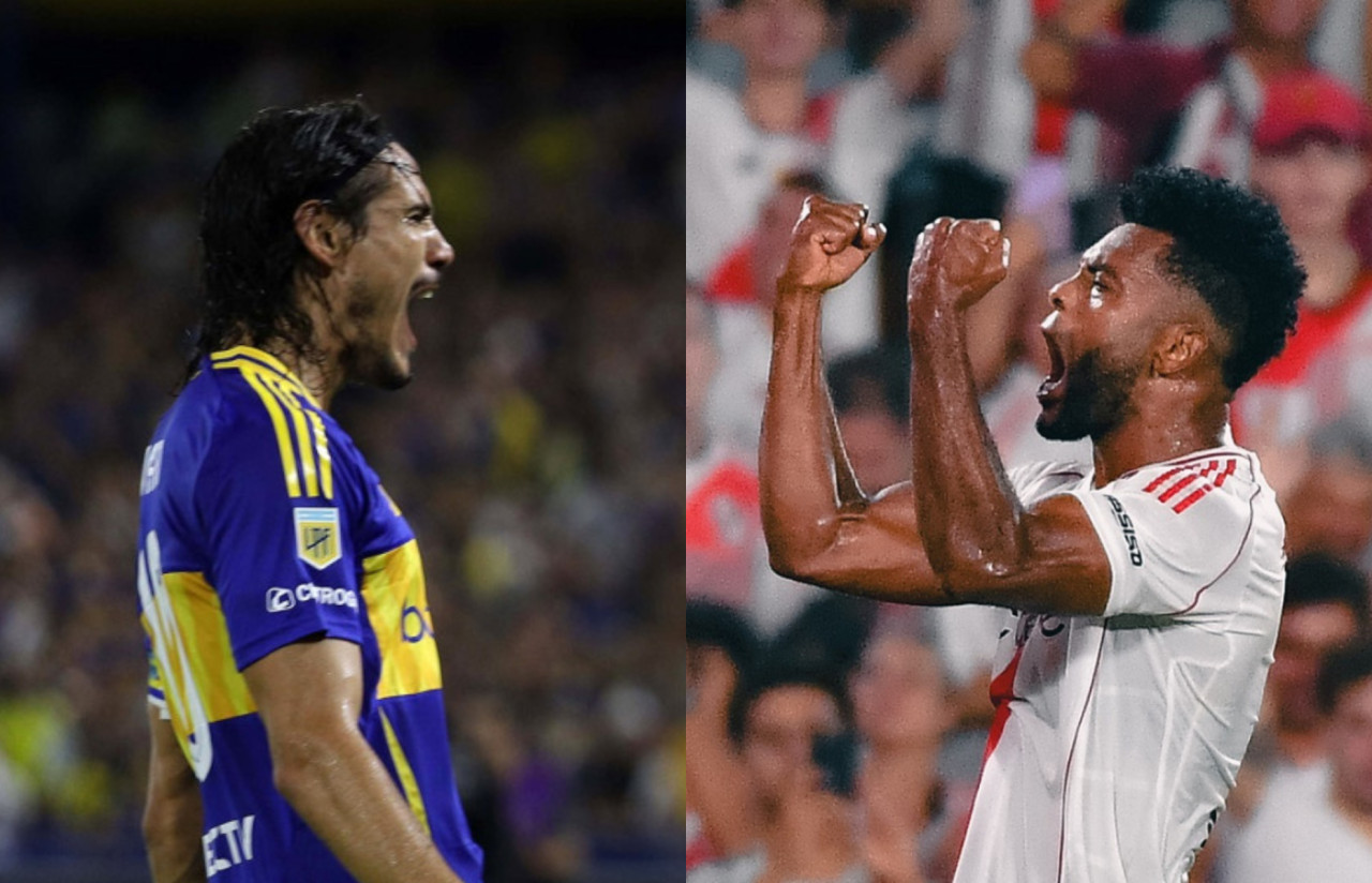 Edinson Cavani y Miguel Borja. Fotos: NA/Mariano Sánchez	y X/@RiverPlate