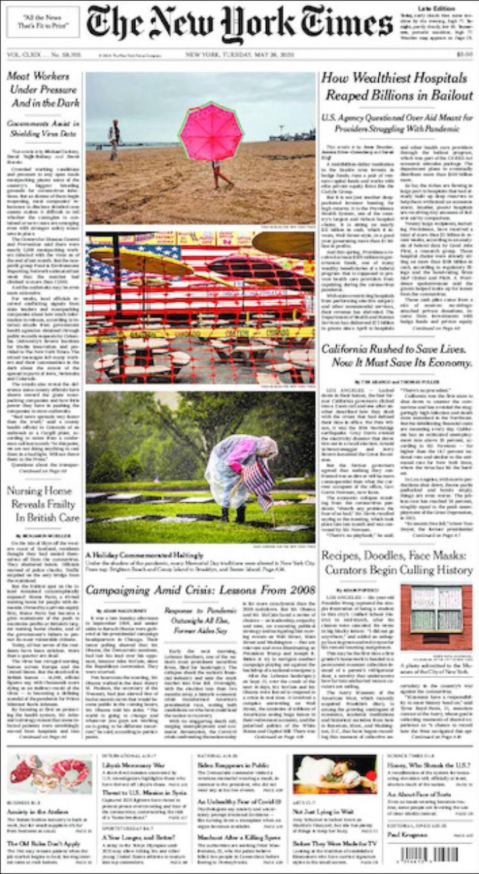 Tapas de diarios, New York Times, martes 26 de mayo de 2020