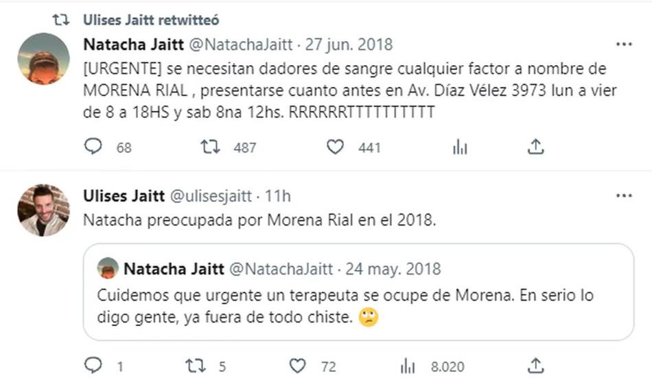 Natacha Jaitt pedía ayuda para More Rial. Foto: Twitter.