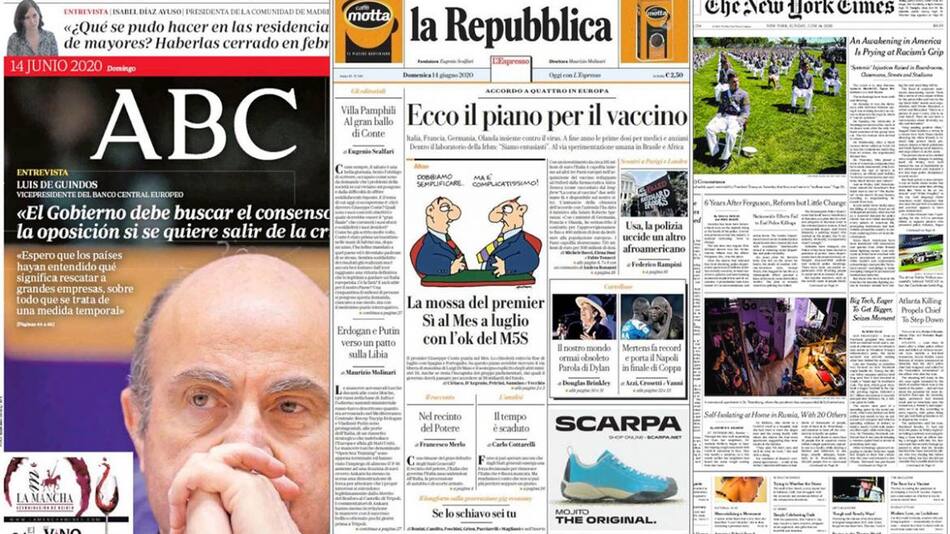 Tapa de diarios, diarios del mundo, domingo 14 de junio de 2020