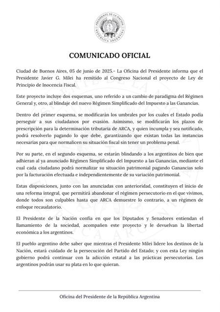 Detalles del Proyecto de Ley de Principio de Inocencia Fiscal. Foto: Presidencia
