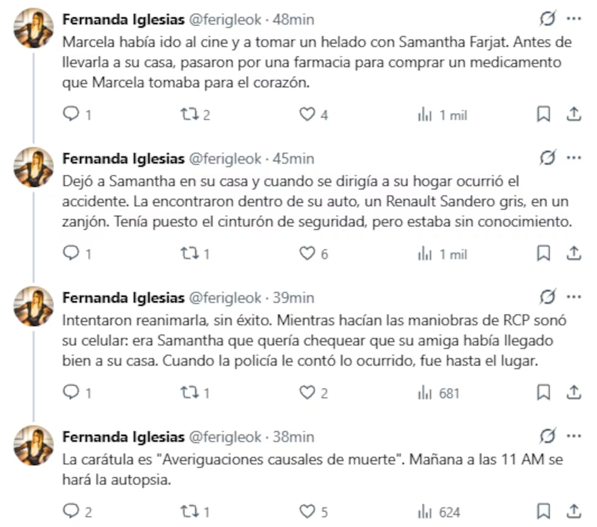Marcela Ortiz murió tras un accidente.