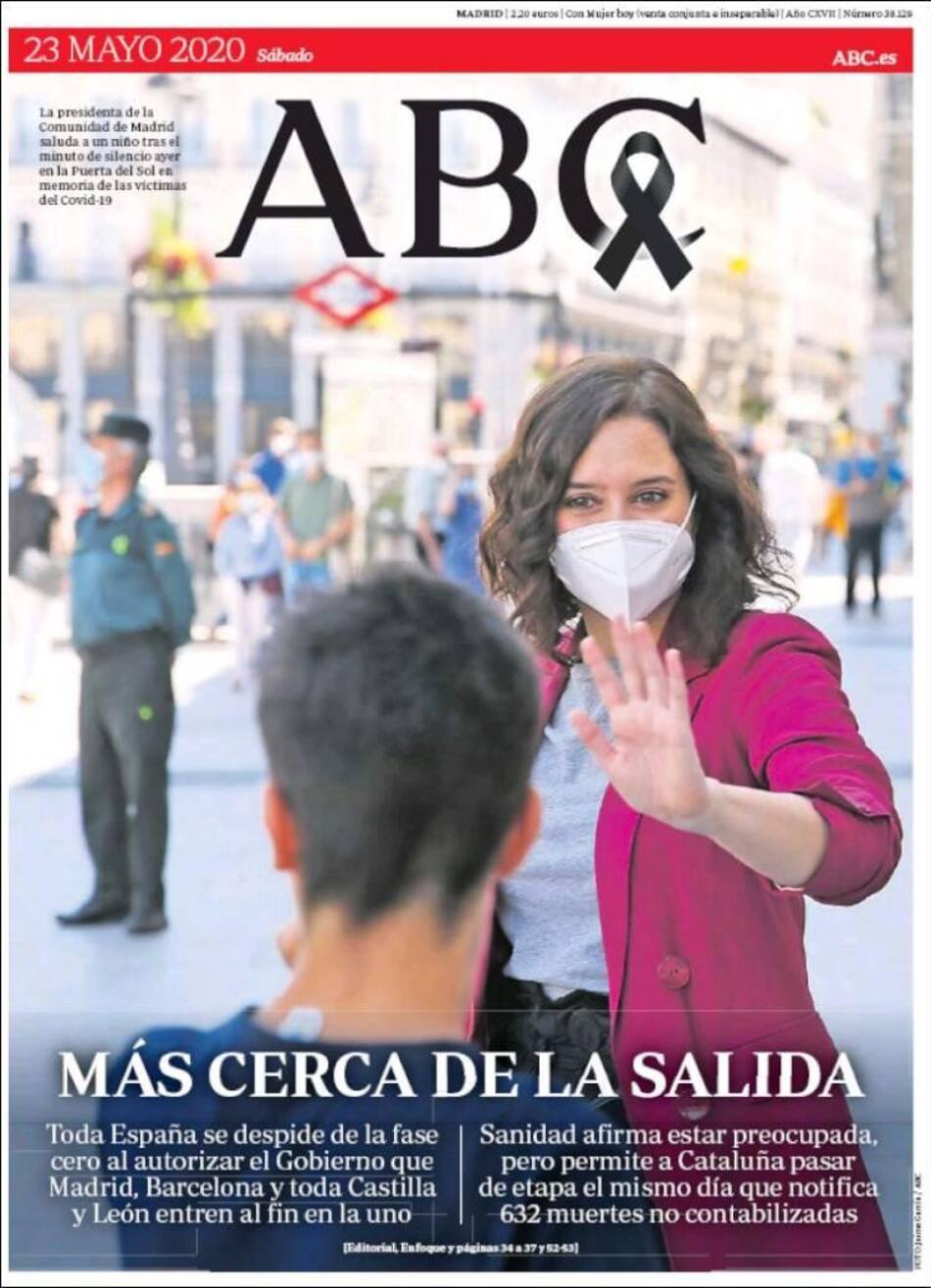 Tapas de diarios, ABC, sábado 23 de mayo de 2020