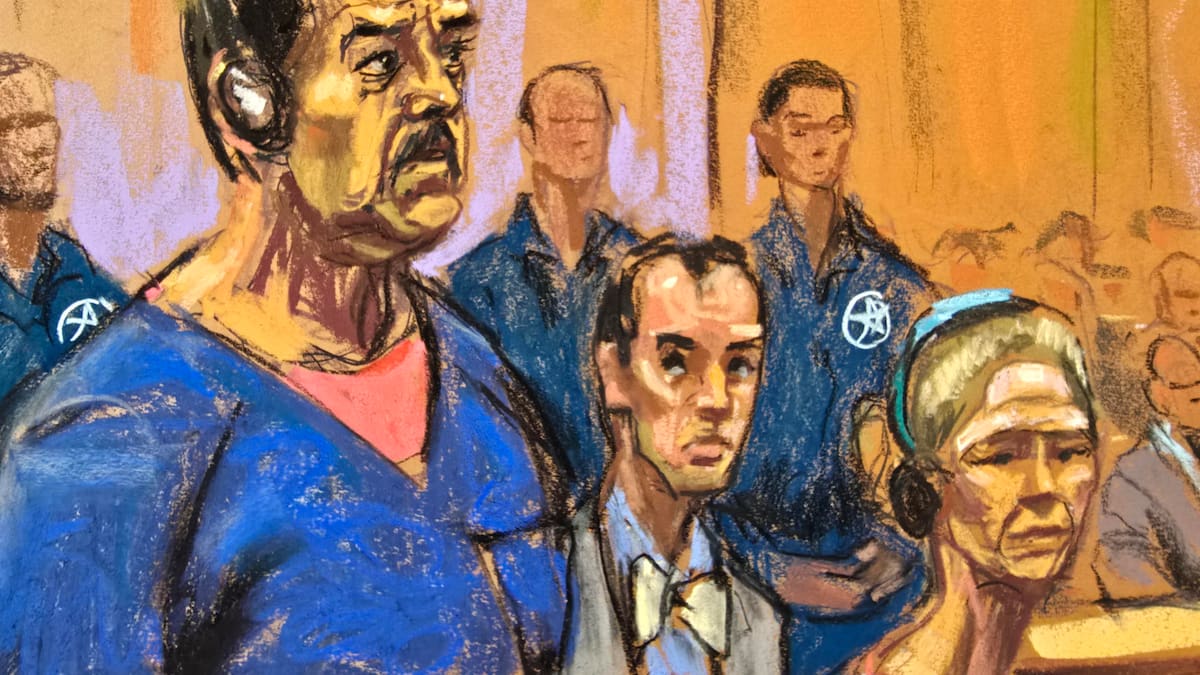 Nicolás Maduro y Cilia Flores compareciendo ante el tribunal federal en Nueva York.