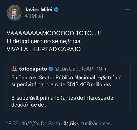 El tuit de Milei.