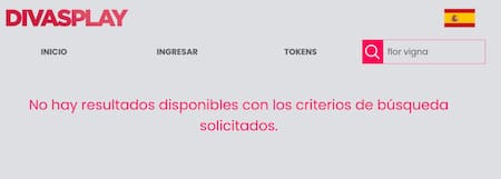 El perfil de Flor Vigna no aparece en la plataforma. Foto: captura Divas Play.